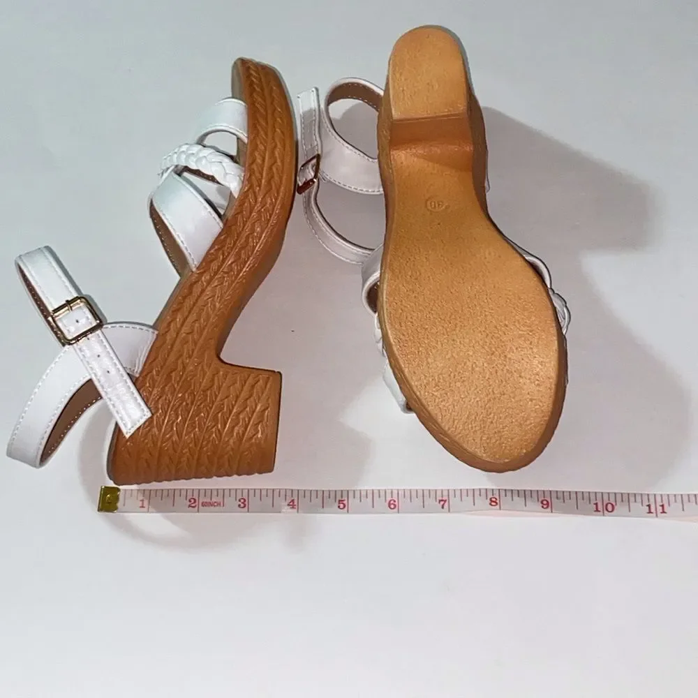 Elegant White Braided Strap Sandals Size 38